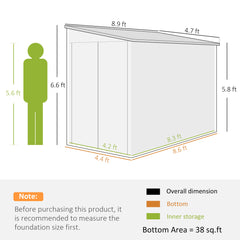4.6' x 9' Outdoor Storage Shed, Lean to Metal Shed with Foundation Kit, Lockable Doors and Gloves for Patio, Lawn, White