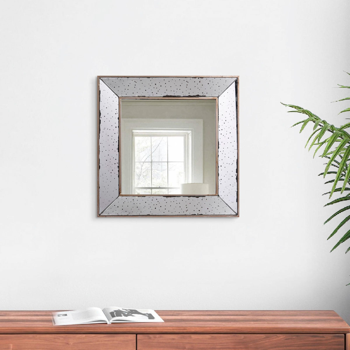 Apocalypse 18 Inch Square Wall Accent Mirror, Raised Tray Edges, Mirrored Frame