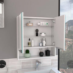 Display Cabinet, One Open Shelf, Three Interior Shelves, White
