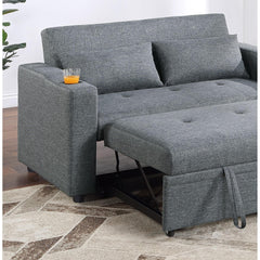 Contemporary Black Gray Sleeper Sofa Pillows Plush Tufted Seat 1pc Convertible Sofa w Cup Holder Polyfiber Couch Living Room Furniture
