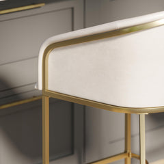 31" Modern Bar Stool, White Faux Leather with Gold Steel Frame, 1PC