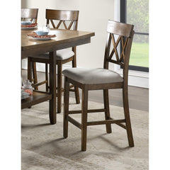 Light Oak Finish Counter Height Chairs Set of 2 Padded Seat Double Cross Back Wooden Kitchen Dining Funiture