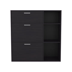 Crown 3-Door Shoe Rack with Interior Shelves And Side Shelves, One Drawer Storage Cabinet for Shoes and Accessories