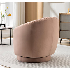 Velvet 366 Degree Swivel Barrel Chair, Pleated Modern Accent Armchair with Sturdy Base and Thick Padded Cushion, Leisure Round Sofa Chair for Living Room Bedroom Office Hotel Nursery