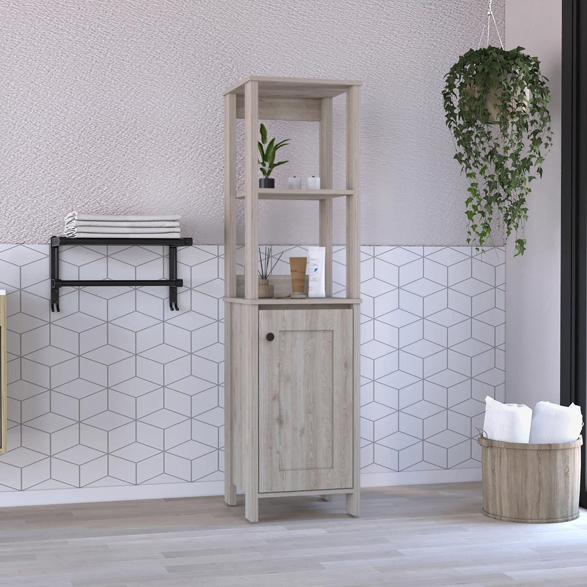 Hector Clair Linen Cabinet, Two Interior Shelves, Two Open Shelves, Single Door