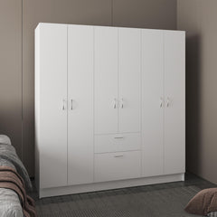Uranus Six Doors Armoire, Seven Interior Shelves, One Drawer, Rod White