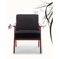 Accent Chair with Velvet Upholstery and Solid Wood Frame, Classic Mid-Century Modern Living Room Furniture for Extra Seating, Black