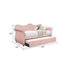 Helen Modern Style Upholstered Velvet Wood Daybed with Trundle in Pink