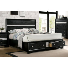 Contemporary Black Color Panel Headboard 1pc King Size Bed w Drawers Beautiful Bedroom Furniture