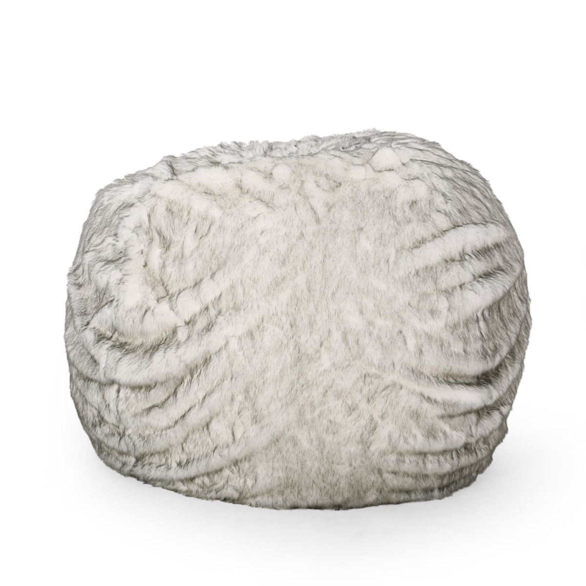 Uranus 5 Foot Rounded Short Faux Fur Bean Bag, White and Gray