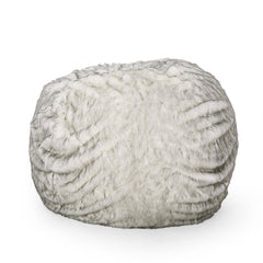 Uranus 5 Foot Rounded Short Faux Fur Bean Bag, White and Gray