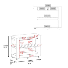 Astyanax Kitchen Island with Two Small Drawers And Two open compartments below, Compact Storage Solution for Kitchen Organization