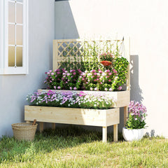 2-Tier Raised Garden Bed with Trellis, Elevated Planter Box for Climbing Plants, Natural