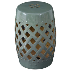 13" x 18" Ceramic Garden Stool with Woven Lattice Design & Glazed Strong Materials Decorative Outdoor Stool, Green