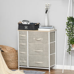 7-Drawer Dresser Storage Tower Cabinet Organizer Unit, Easy Pull Fabric Bins with Metal Frame for Bedroom, Closets, Light Gray