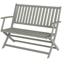 2-Person Foldable Wood Outdoor Bench with Backrest and Armrests for Garden, Porch, Park, Balcony, Gray