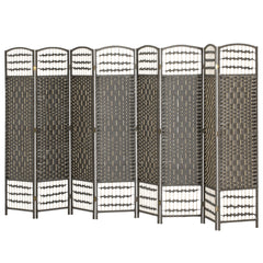 8 Panel Folding Room Divider Portable Privacy Screen Wave Fiber Room Partition for Home Office Dark Gray