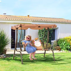 Porch Swing for Kids with Adjustable Canopy to Block Sun at Angles, Kids Swing Chair with Seatbelts, Monkey Pattern, Gift for Kids Ages 3-6, Coffee