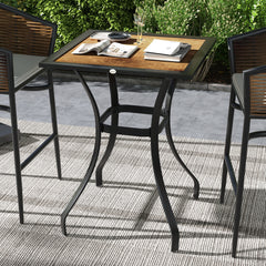 28" Outdoor Dining Table, Faux Wood Patio Furniture, Square Wood-Like Garden Table with Water Safe Design, Brown