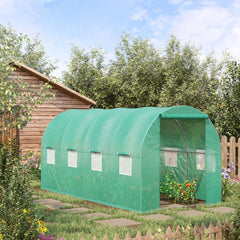 15' x 7' x 6.5' Walk-in Tunnel Hoop Greenhouse, Green House for Outside with PE Cover, Steel Frame, Roll-Up Zipper Door & Windows for Flowers, Vegetables, Tropical Plants, Green