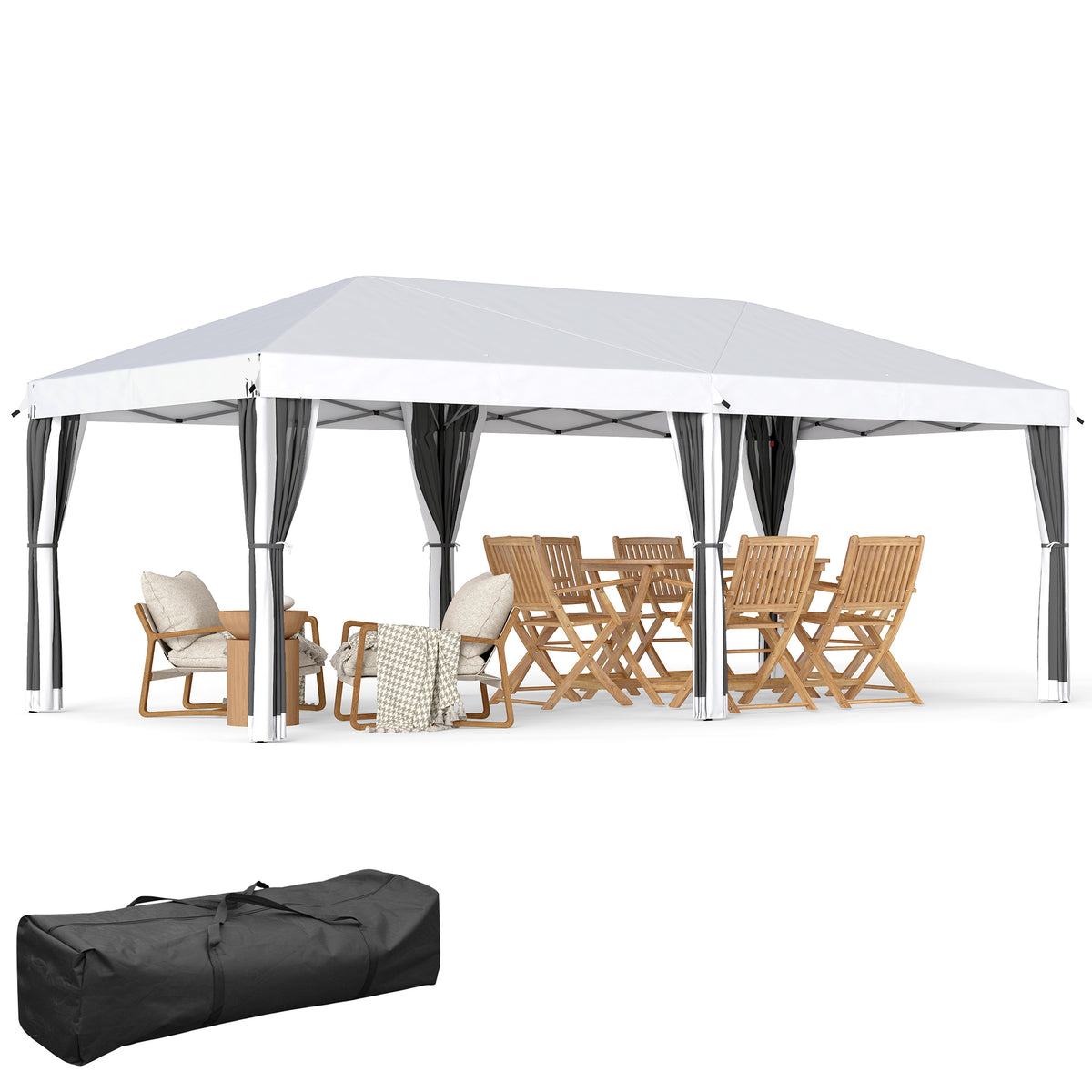 10' x 20' Pop Up Canopy Tent with Netting, Heavy Duty Instant Sun Shelter, Large Tents for Parties with Carry Bag for Outdoor, Garden, Patio, Cream White