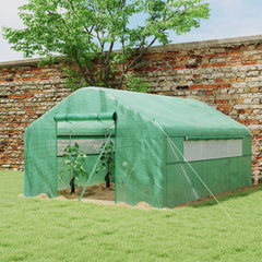 13' x 10' x 6.5' Tunnel Greenhouse Hoop House with Upgraded Galvanized Steel Frame and Large Windows, Green