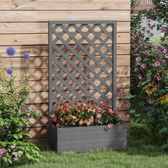 Trellis Planter Box for Climbing Plants, Raised Garden Bed w/ Trellis Lattice for Outdoor Garden, Deck, Backyard, Gray