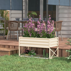 Galvanized Raised Garden Bed, Metal Planter Box with Legs, Storage Shelf and Bed Liner, Cream