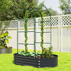 Galvanised Raised Garden Bed with Arched Trellis, 5 x 3 x 6ft Metal Outdoor Planter Box with Open Bottom, Dark Gray