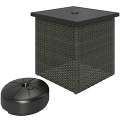 Wicker Side Table with 1.5" Umbrella Hole, Square Outdoor End Table with UV-Resistant Frame, Storage Space, Mixed-Brown