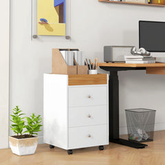 3 Drawer File Cabinet on Wheels Mobile Home Office Storage Cabinet with Top Tray Under Desk Printer Stand, White