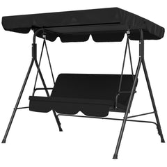 3-Seat Outdoor Patio Swing Chair w/ Cushion, Steel Frame Stand, Adjustable Tilt Canopy for Patio, Garden, Black 2