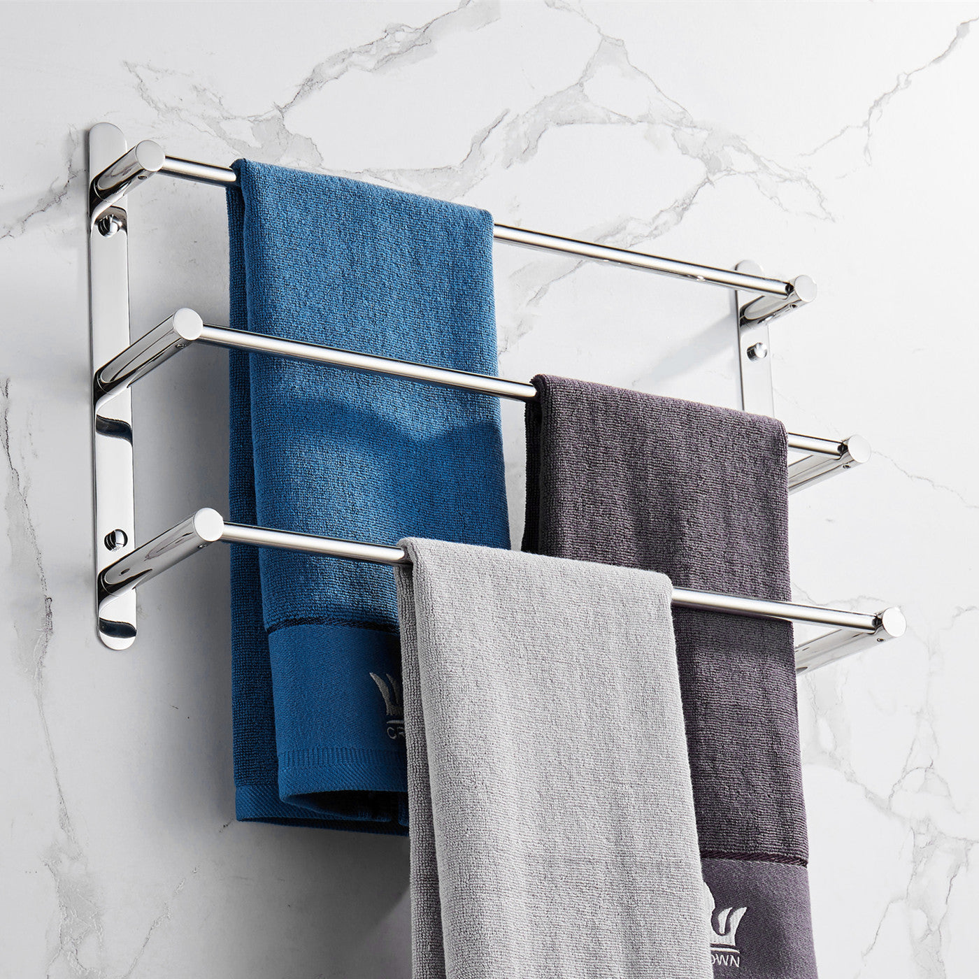 THREE Stagger Layers Towel Rack SUS304 Stainless Steel Hand Polishing Mirror Polished Finished Bathroom Accessories Set Three Towel Bars 19.6 inch bars KJWY004-50CM