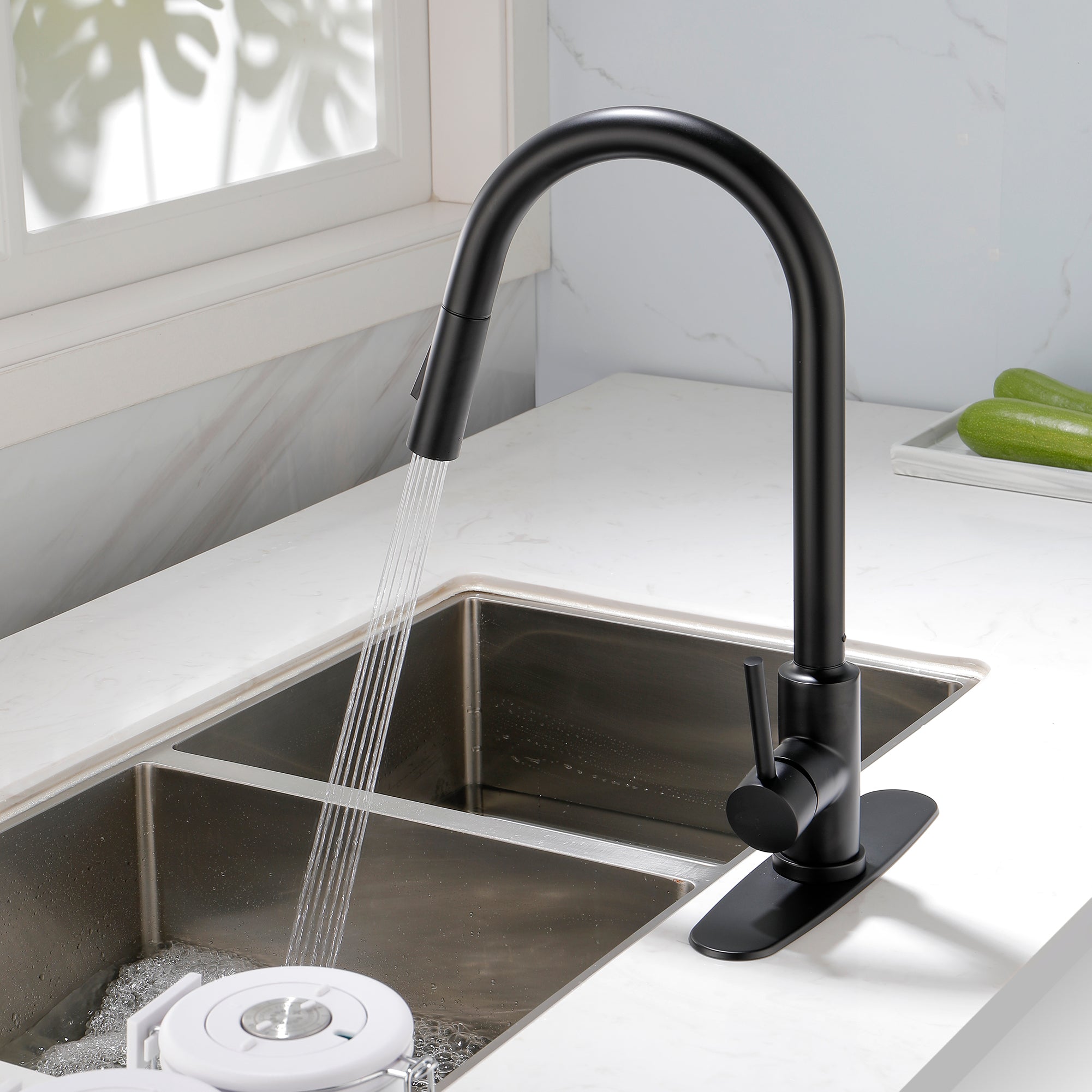 Single Handle High Arc Pull Out Kitchen Faucet,Single Level Stainless Steel Kitchen Sink Faucets with Pull Down Sprayer