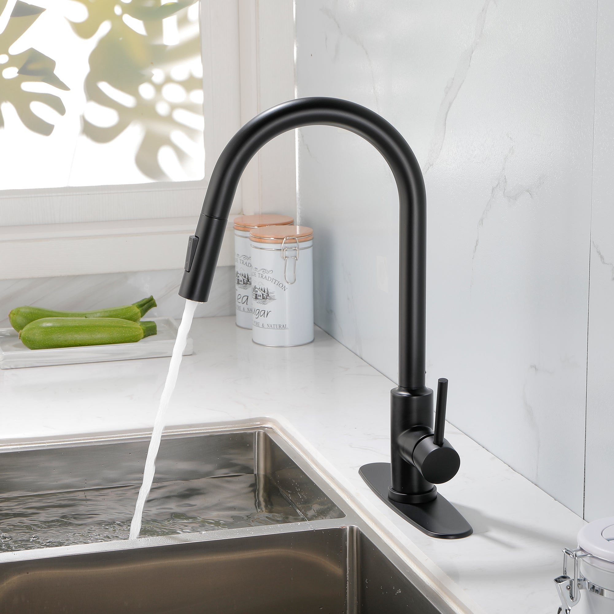Single Handle High Arc Pull Out Kitchen Faucet,Single Level Stainless Steel Kitchen Sink Faucets with Pull Down Sprayer