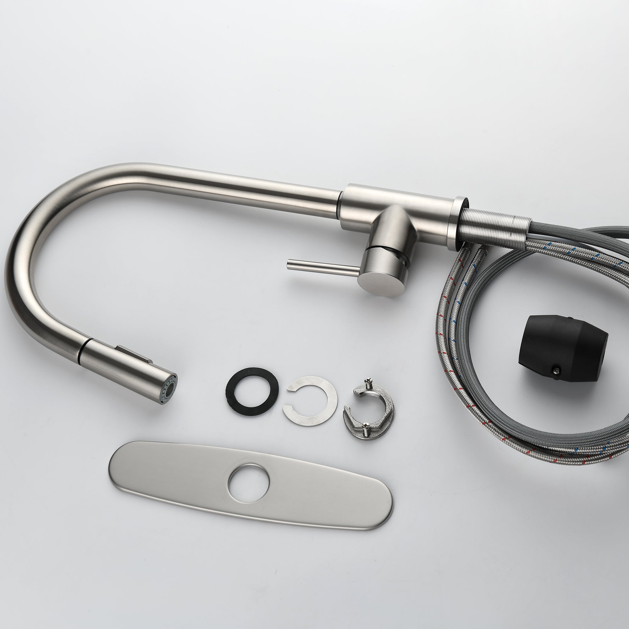 Single Handle High Arc Pull Out Kitchen Faucet,Single Level Stainless Steel Kitchen Sink Faucets with Pull Down Sprayer