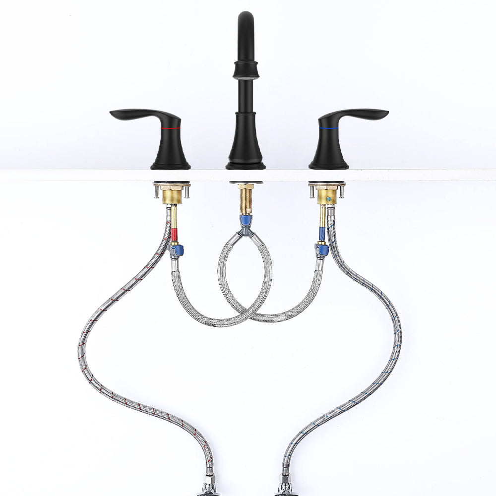 2-Handle 8 inch Widespread Bathroom Sink Faucet Matte Black Lavatory Faucet 3 Hole 360° Swivel Spout Vanity Sink Basin Faucets 3008B-MB[Unable to ship on weekends, please place orders with caution]