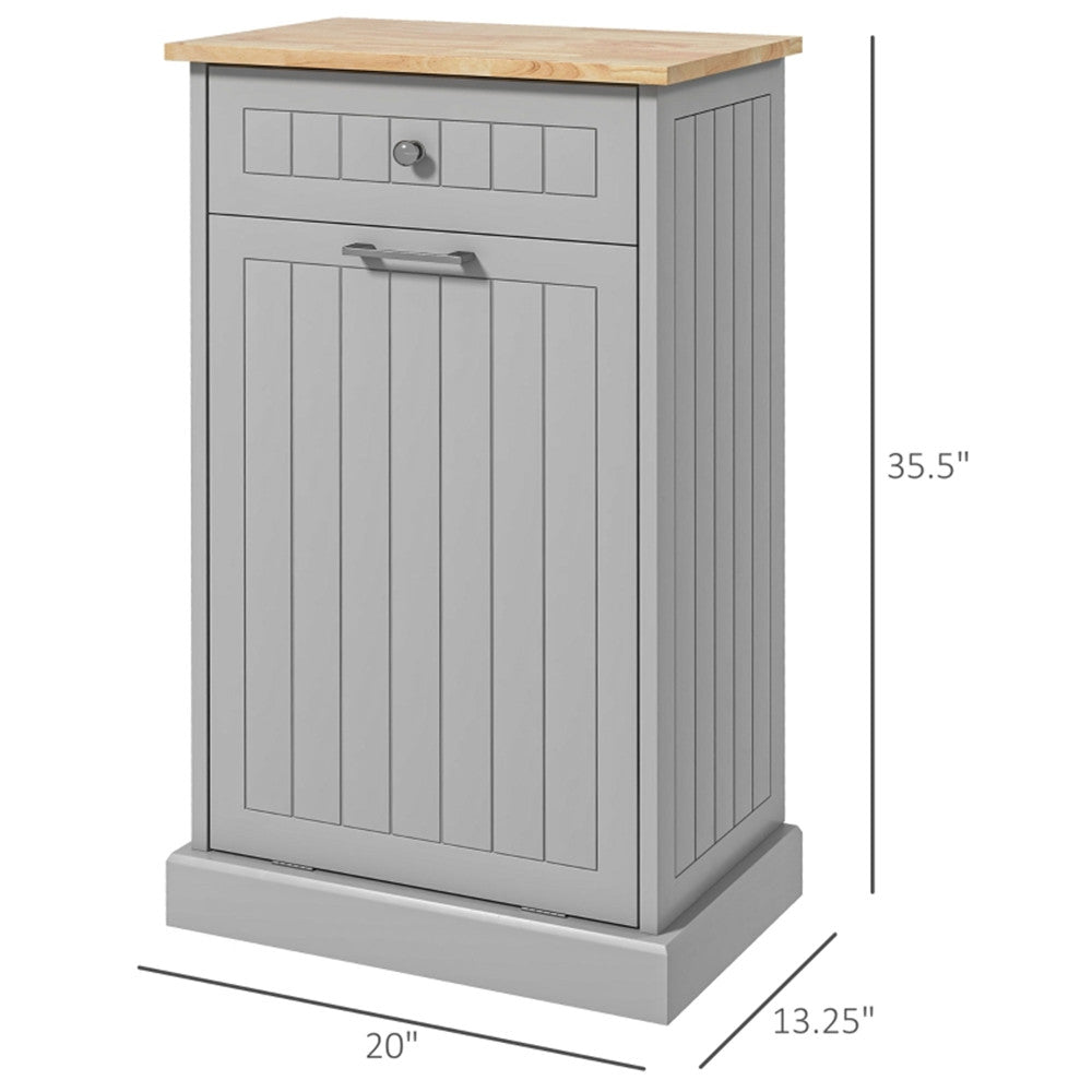 Kitchen Tilt Out Trash Bin Cabinet Free Standing Recycling Cabinet Trash Can Holder With Drawer, Gray-AS