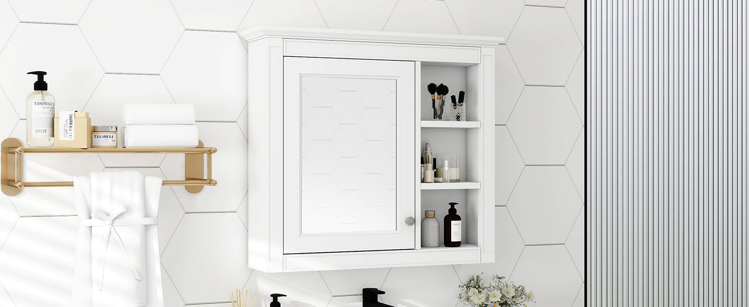 30'' x 28'' Medicine Cabinet, Wall Mounted Bathroom Storage Cabinet, Modern Bathroom Wall Cabinet with Mirror,Medicine Cabinet,  Mirror Cabinet with 3 Open Shelves (Not Include Bathroom Vanity )