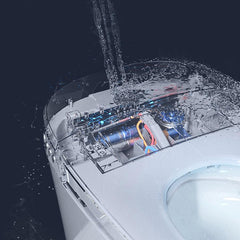 Heated Seat Smart Toilet  without Bidet, Upmarket Compact Dual Flush Toilet 1/1.28 GPF, Tank less toilet with Adjustable Temp Heated Seat, Foot sensor Flush, White Night Light, Knob Control, Power Out