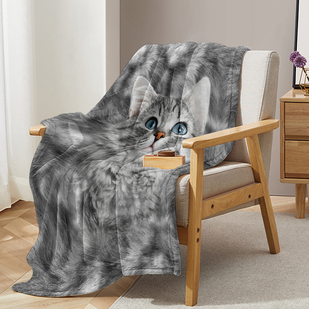 Cat Blankets for Cat Lovers Cute Cat Blanket for Girls Women Fleece Cat Flannel Throw Blanket Black and White Cat Print Blanket Fuzzy Cat Blanket Throw 130X150cm