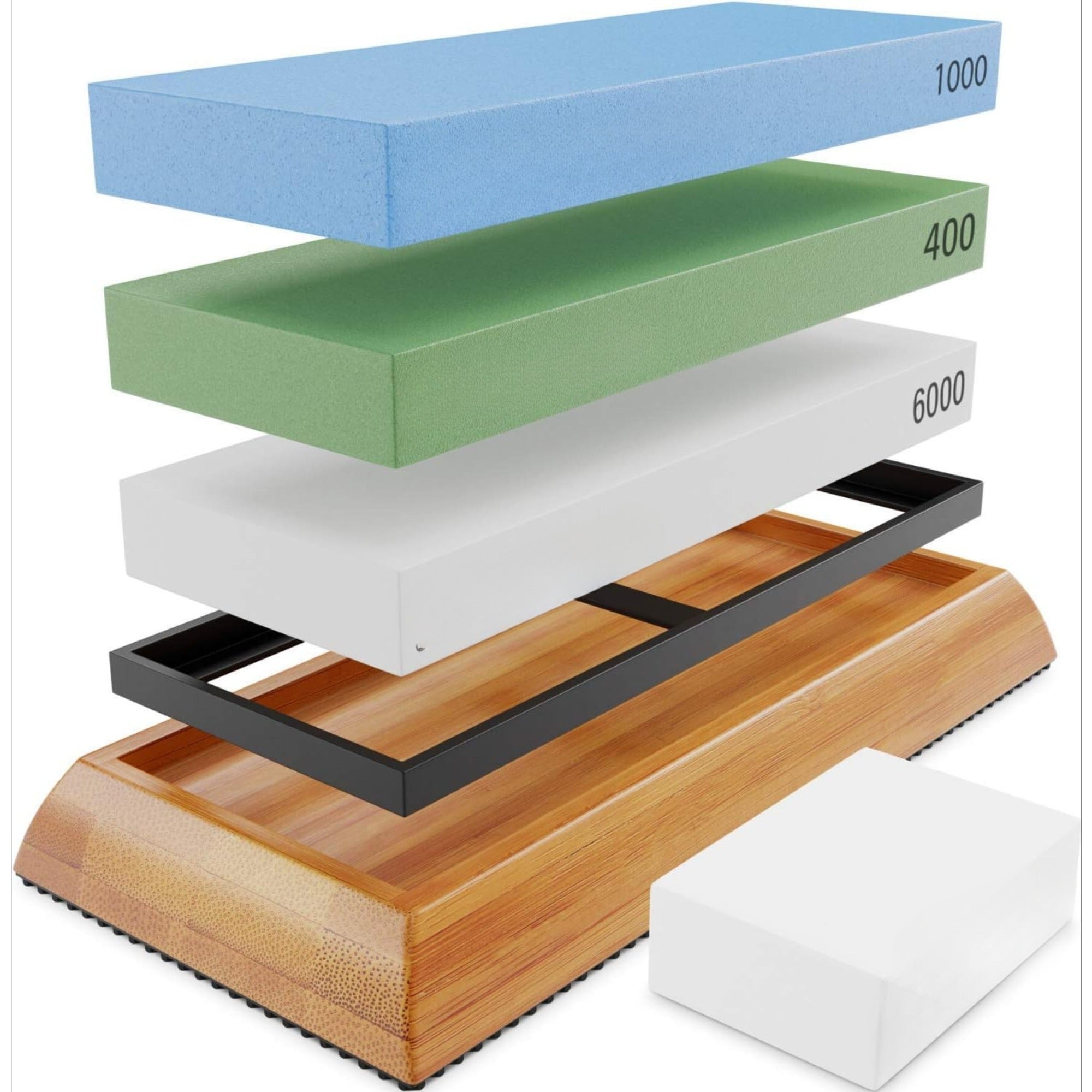 Sharp Pebble Knife Sharpening Stones Kit -Grits 400/1000/6000 Extra Large Whetstone- Wet Stone Knives Sharpener Set with NonSlip Bamboo Base & Flattening Stone