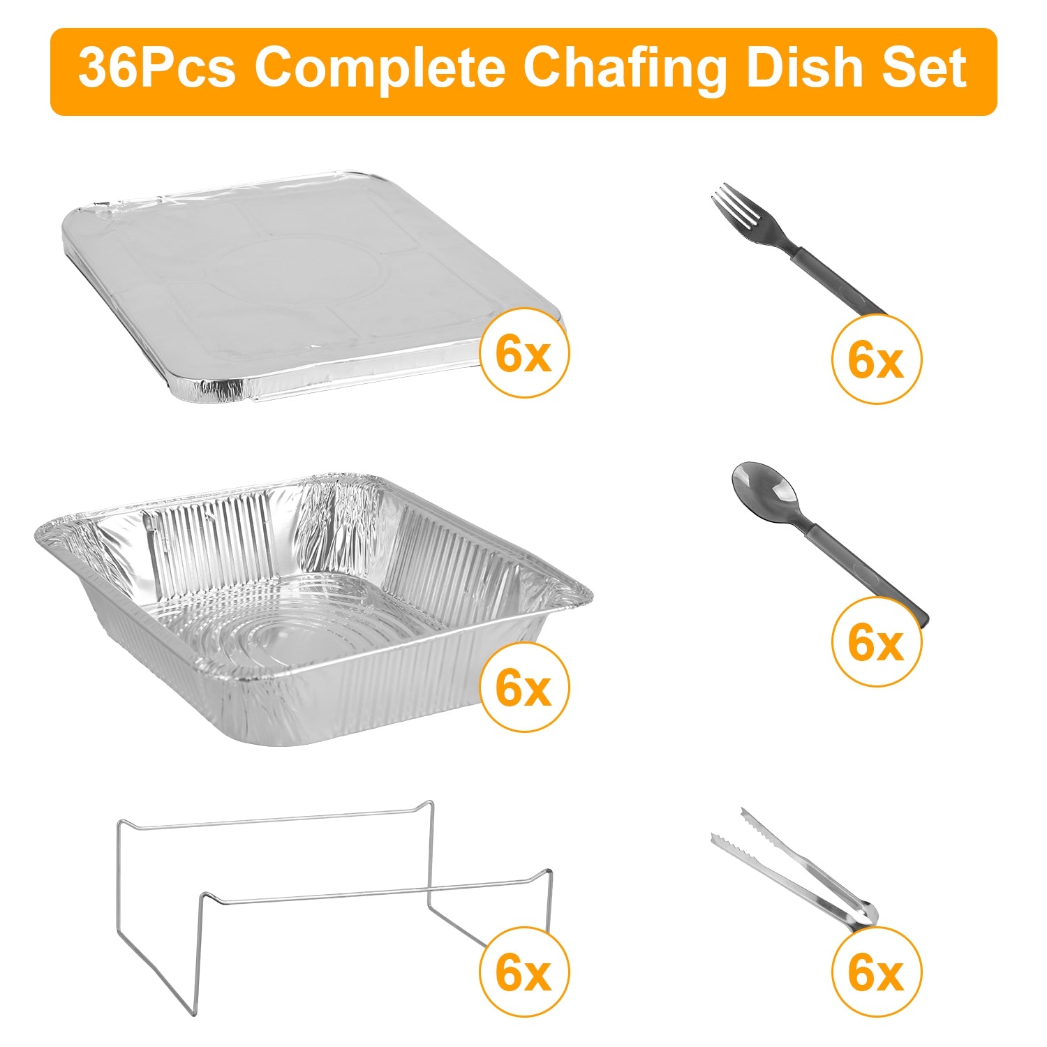 36-Pcs Disposable Chaffing Buffet with-Covers, Utensils – Premium Chafing Dish Set for Events, Parties, Catering
