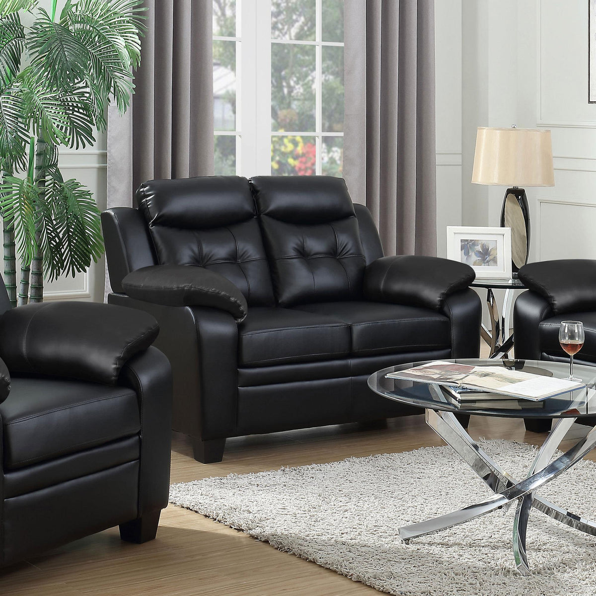 Hades Casual Black Padded Loveseat with Tufted