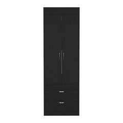 Armoire 70H", Double Door Cabinet, Two Drawers, Metal Handles, Rod, Black