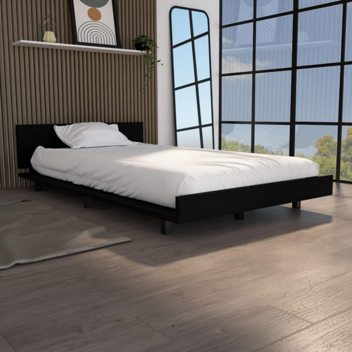 Lyra Twin Bed Base, Headboard -Black