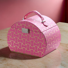 Odysseus Jewelry Case with 2 Drawer Storage and Wavy Textured Pattern, Pink