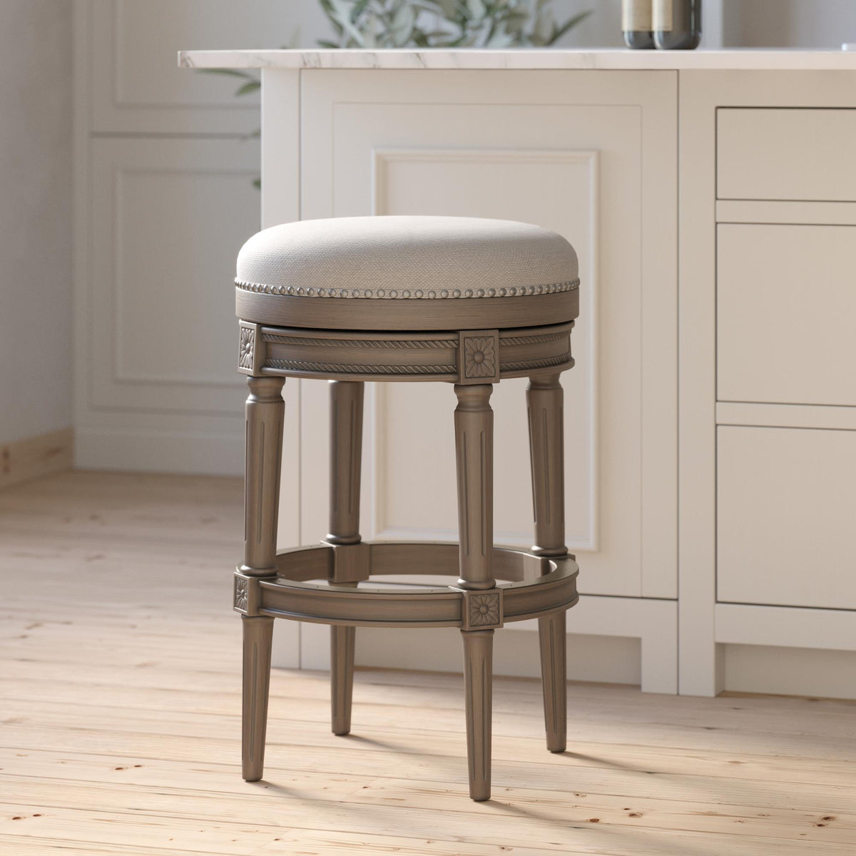 31"H Backless Swivel Bar Stool, Weathered Gray, 1PC