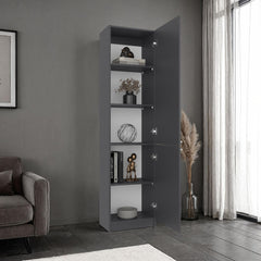 Home Tall Freestanding Bookcase with Double Doors and 5 Interior Storage Shelves, Vertical Storage Cabinet