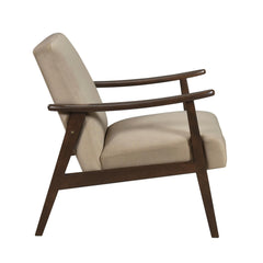 Mid-Century Modern Design 1pc Accent Chair Light Brown Velvet Upholstery Dark Walnut Finish Wood, High-Resiliency Foam Cushions